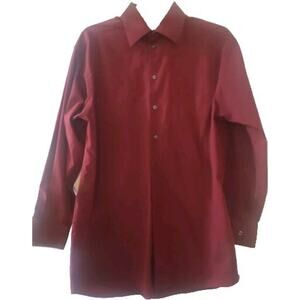 Men's Long Sleeve Dress Shirt Dark Red- Size 15 Wrinkle Free 100% Cotton
